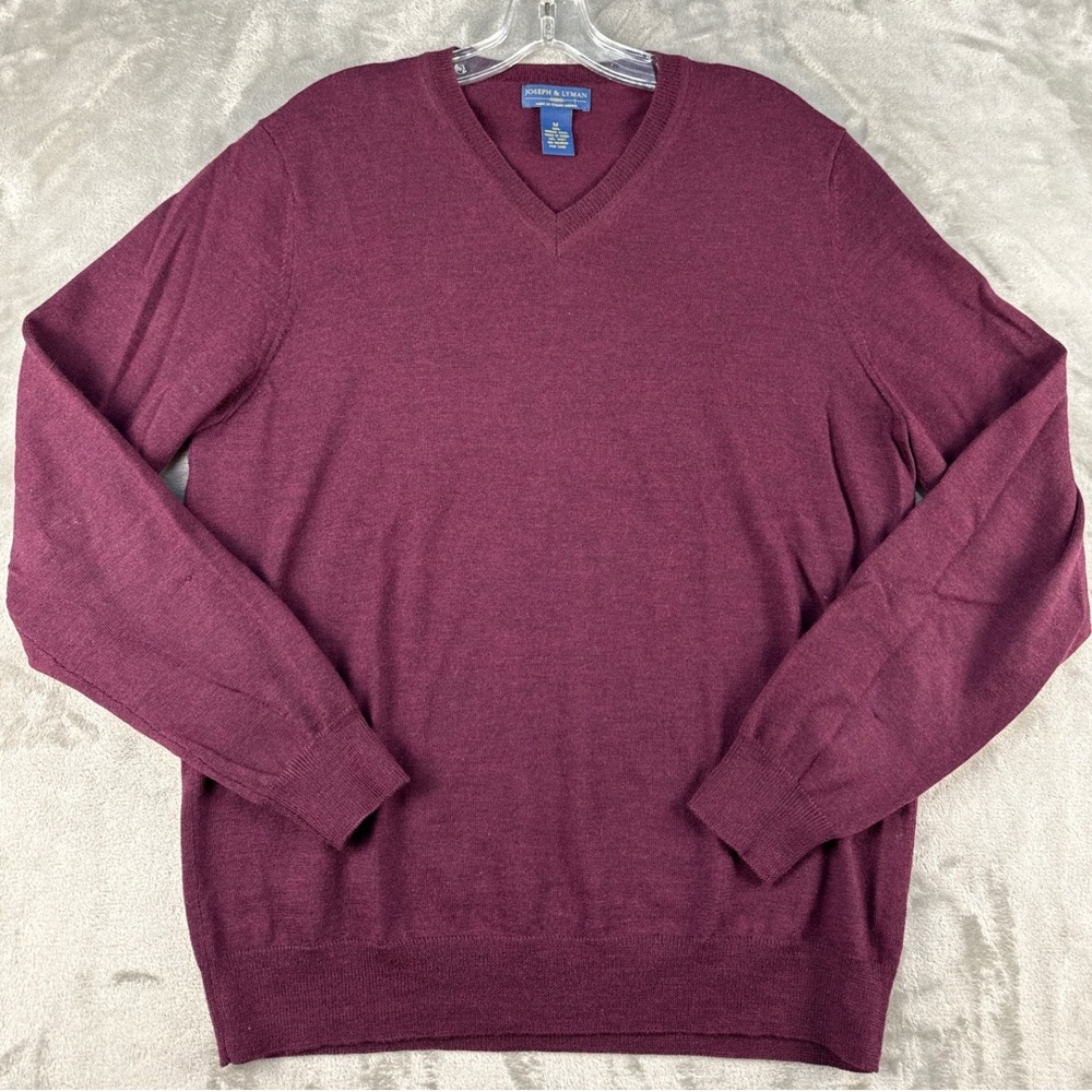 Joseph & Lyman Wool Sweater Mens M Italian Merino Burgundy V-Neck EUC